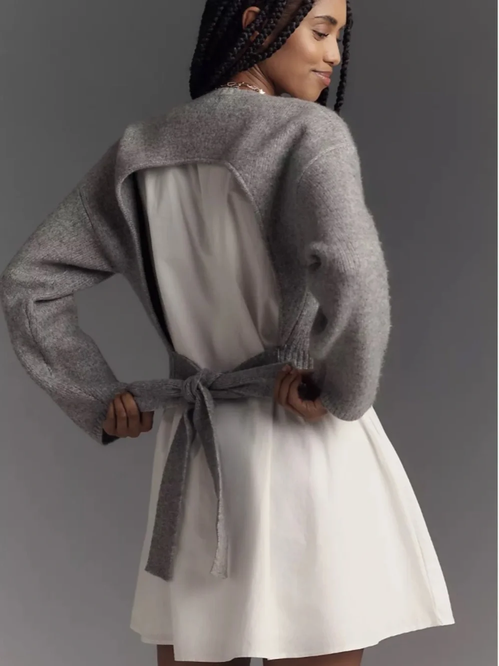 English Factory Tie Back Twofer Sweater Gray Open Back XS